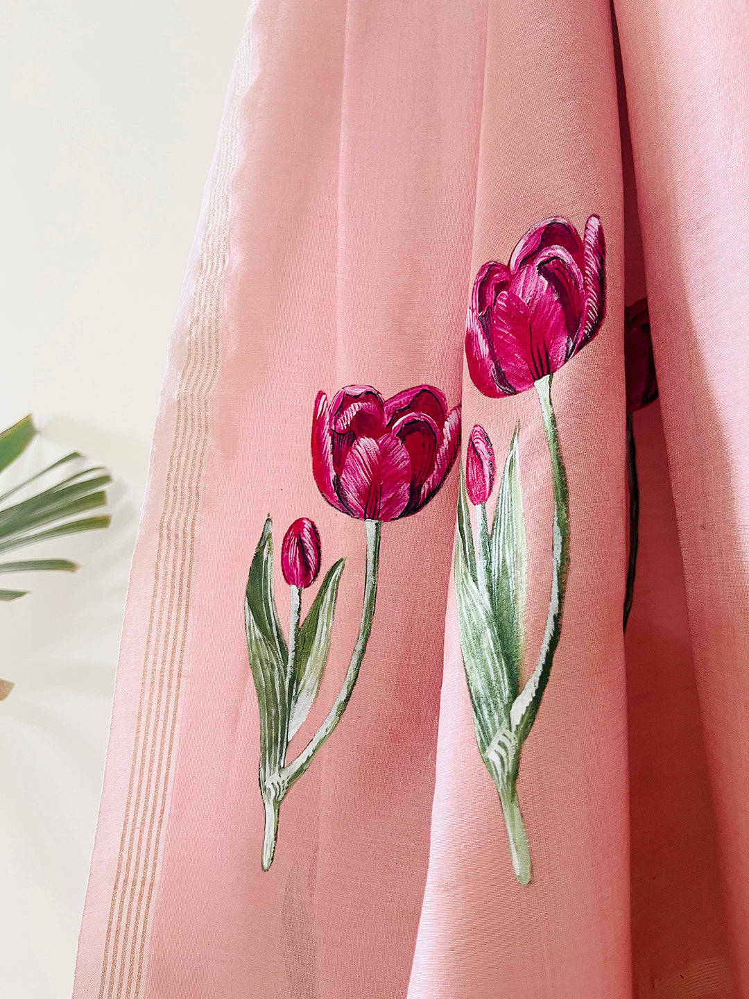 EXCLUSIVE- "MY TULIP GARDEN" HAND PAINTED CHANDERI SILK DUPATTA