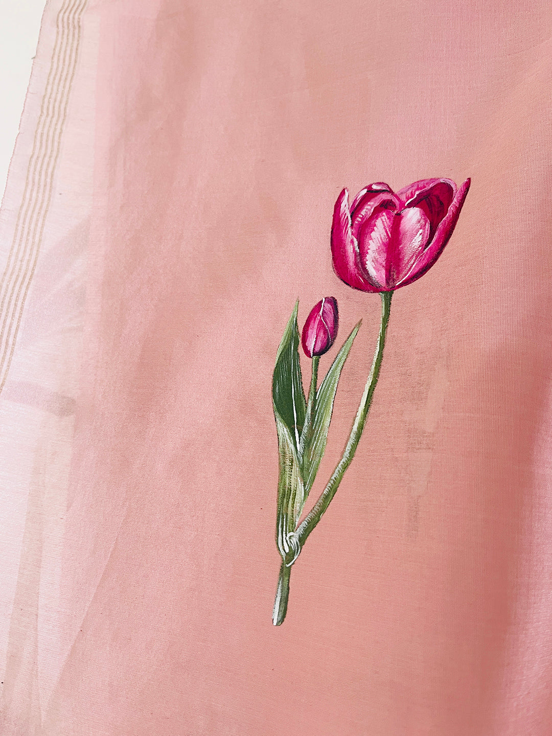 EXCLUSIVE- "MY TULIP GARDEN" HAND PAINTED CHANDERI SILK DUPATTA