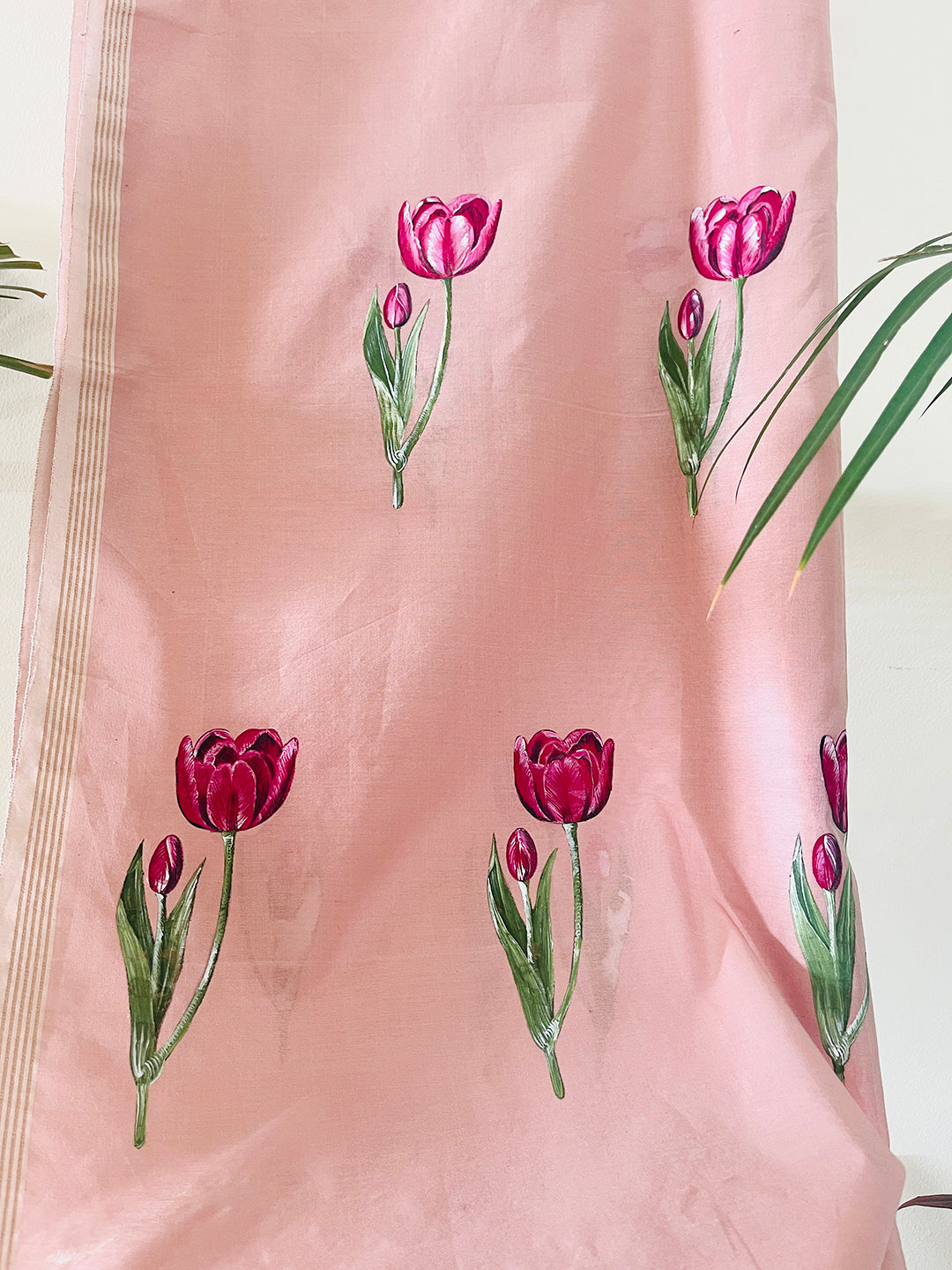 EXCLUSIVE- "MY TULIP GARDEN" HAND PAINTED CHANDERI SILK DUPATTA