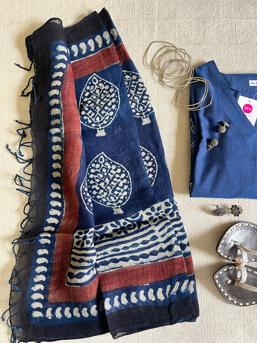 "AN INDIGO STORY" SPRING LEAF LINEN DUPATTA