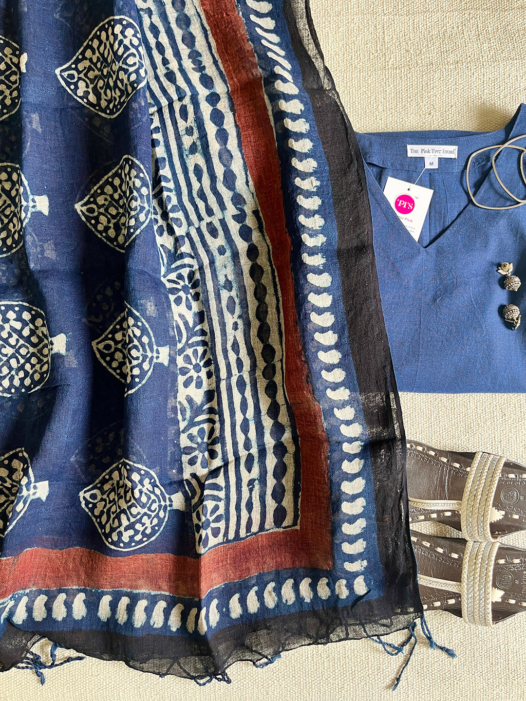 "AN INDIGO STORY" SPRING LEAF LINEN DUPATTA