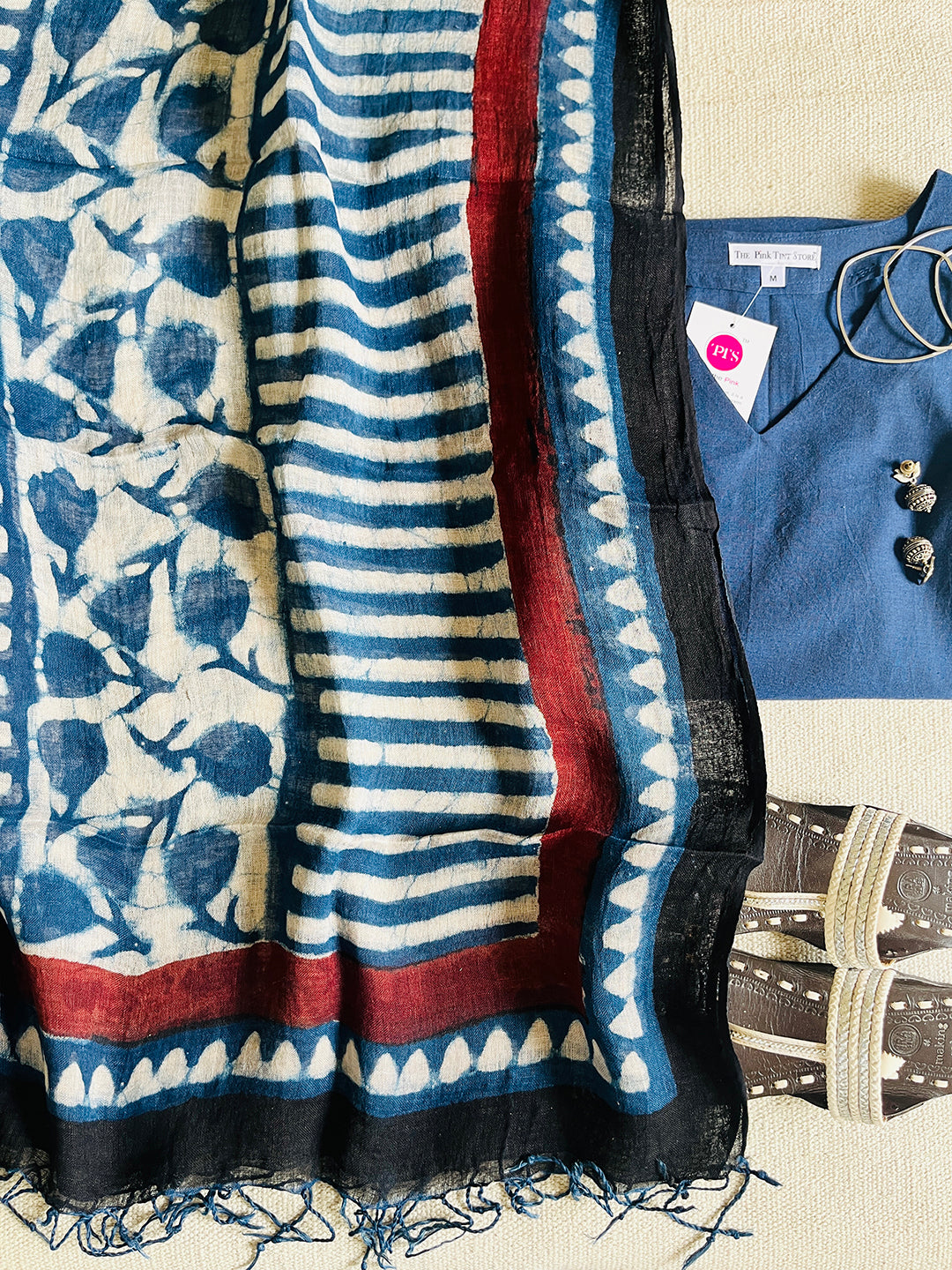 "AN INDIGO STORY" OUT OF THE BLUE LINEN DUPATTA