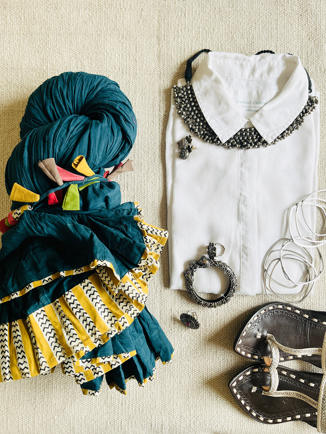 COTTON FLARED LONG SKIRT- DEEP TEAL