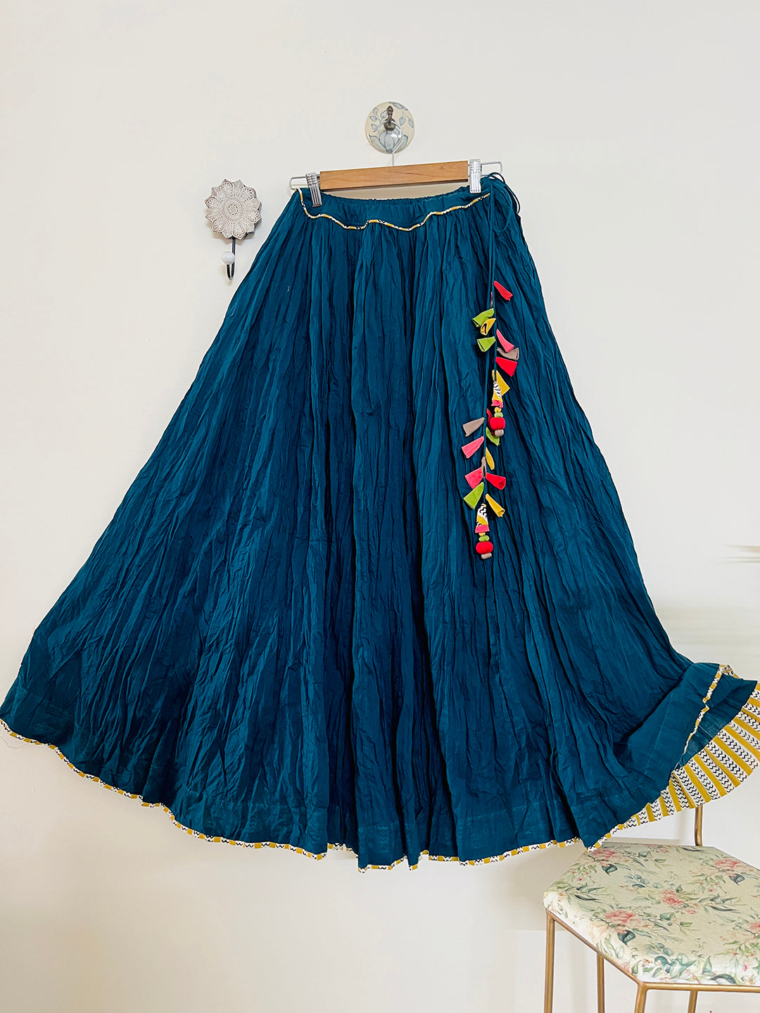 COTTON FLARED LONG SKIRT- DEEP TEAL