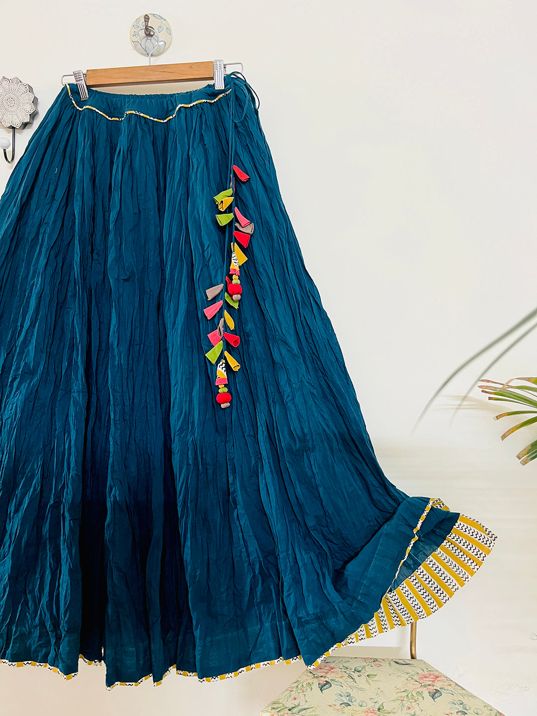 COTTON FLARED LONG SKIRT- DEEP TEAL