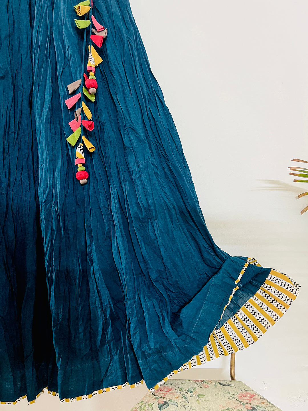 COTTON FLARED LONG SKIRT- DEEP TEAL