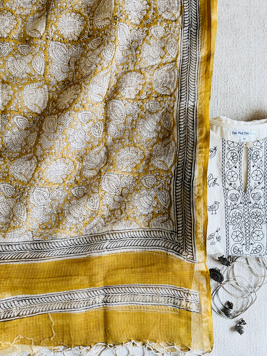 KOTA MUSTARD KALAMKARI JAAL DUPATTA