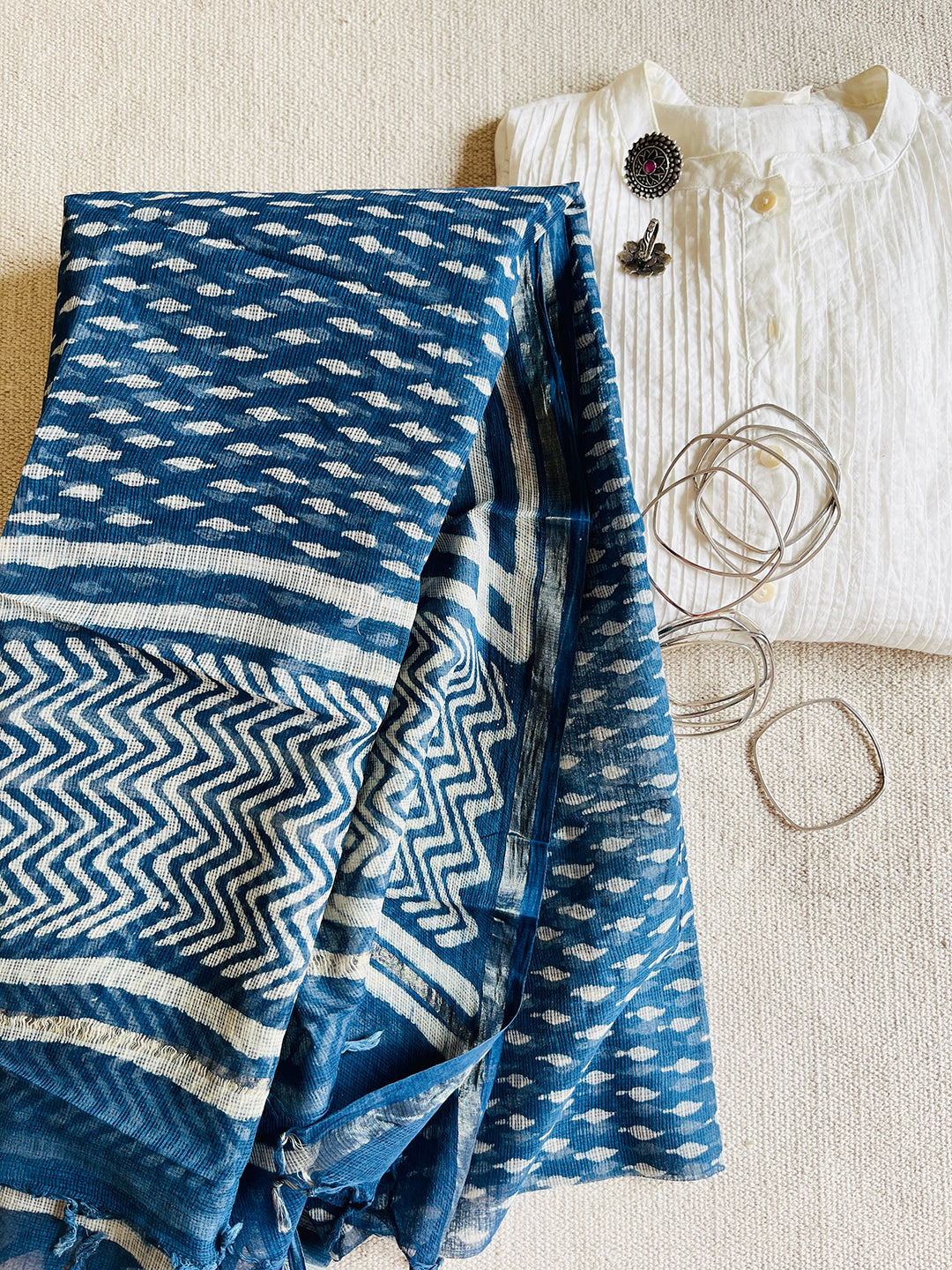 "SPRING LEAF" INDIGO KOTA DORIA DUPATTA