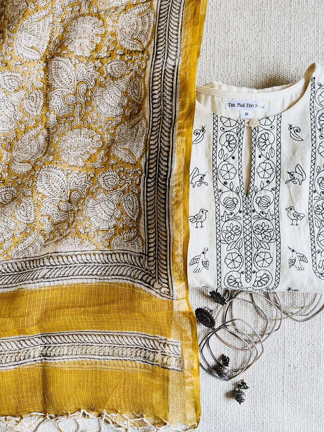 KOTA MUSTARD KALAMKARI JAAL DUPATTA