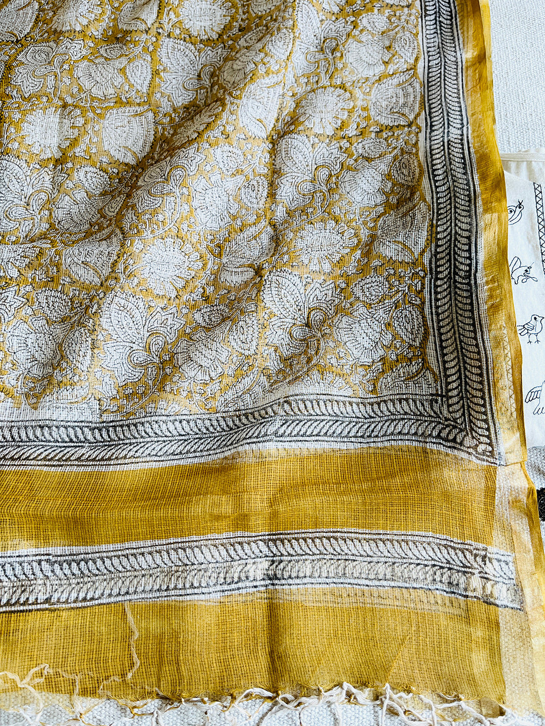 KOTA MUSTARD KALAMKARI JAAL DUPATTA