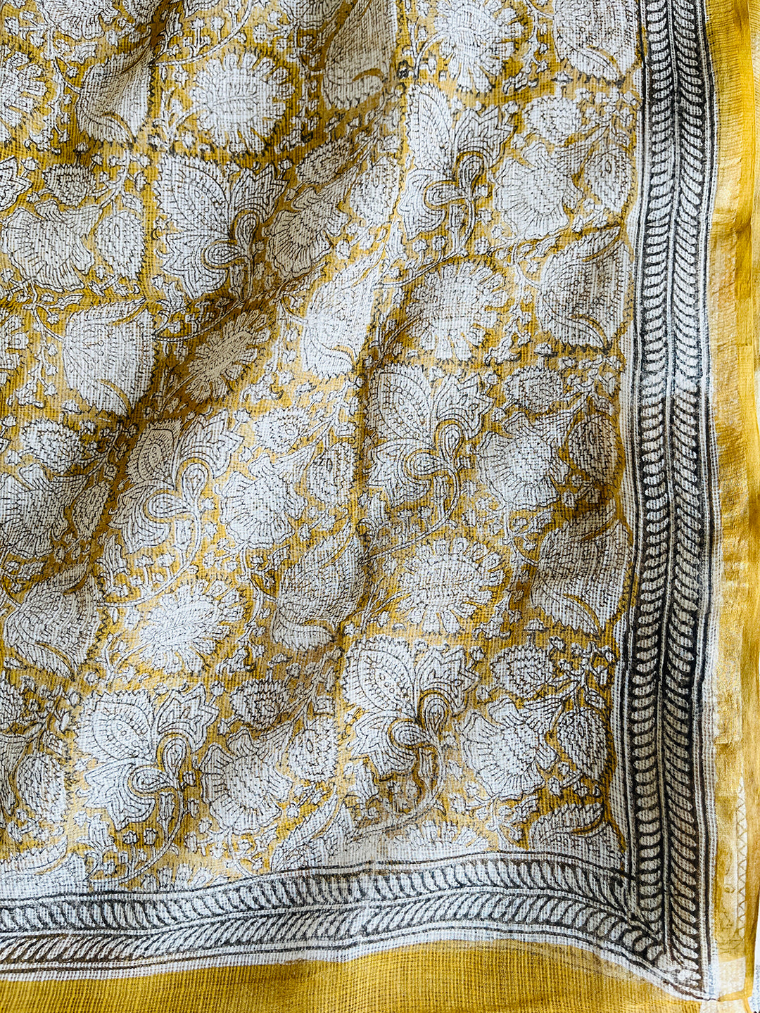 KOTA MUSTARD KALAMKARI JAAL DUPATTA