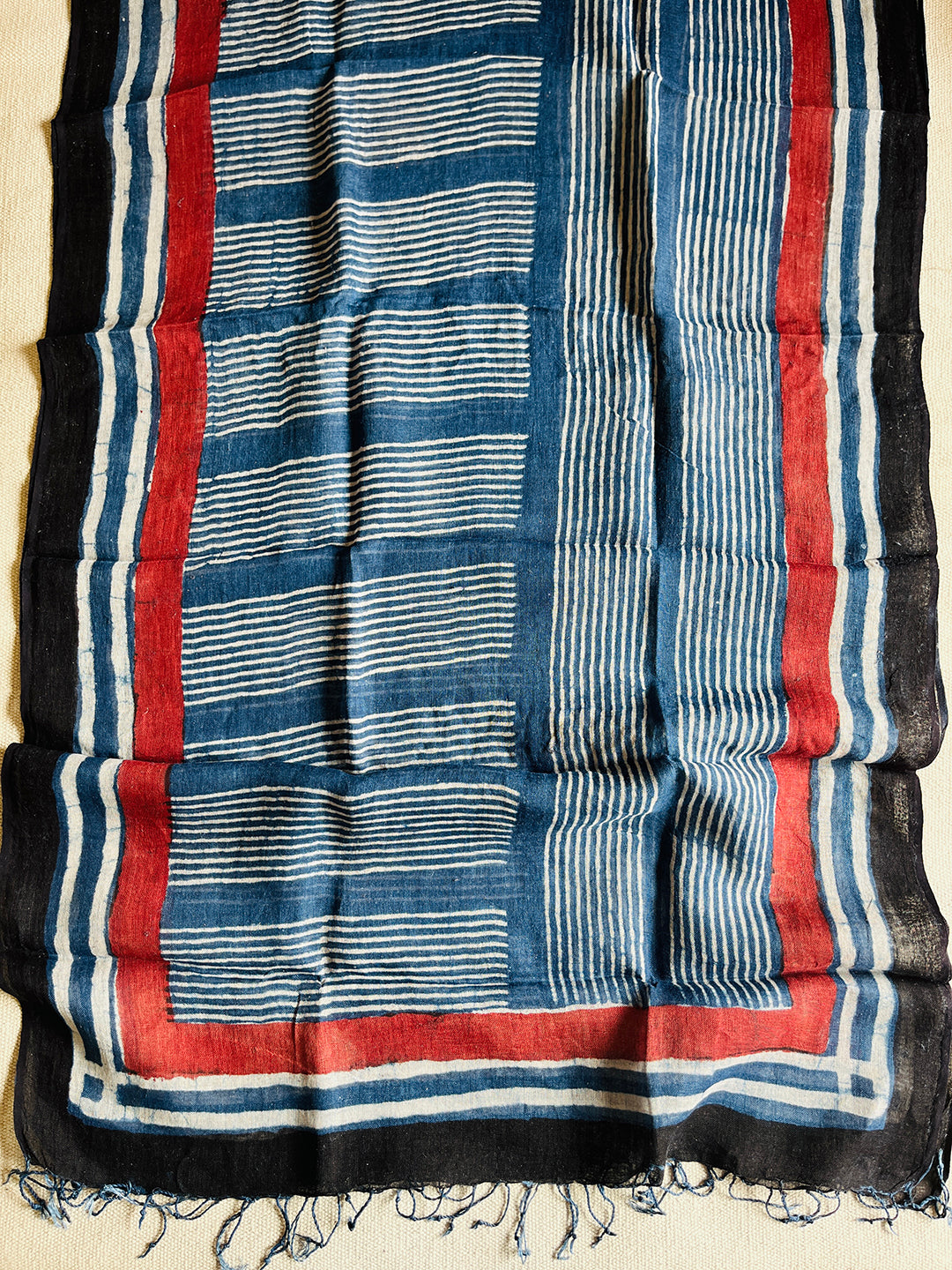 PLAYFUL STRIPES INDIGO LINEN DUPATTA