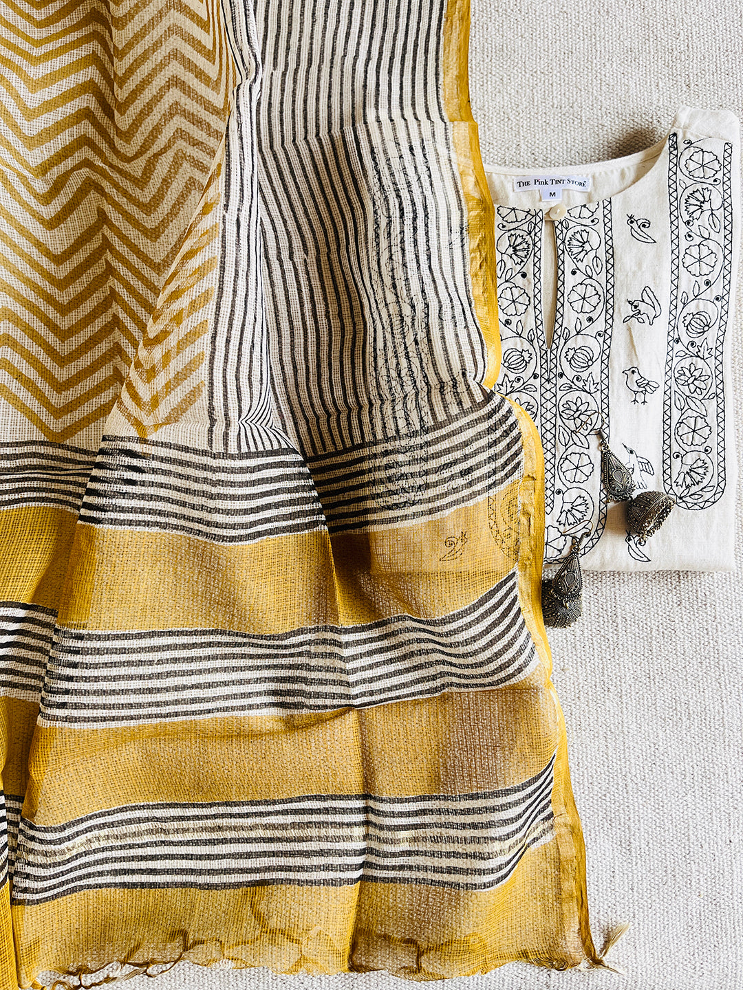 STRIPES PLAY MUSTARD KOTA DORIA DUPATTA