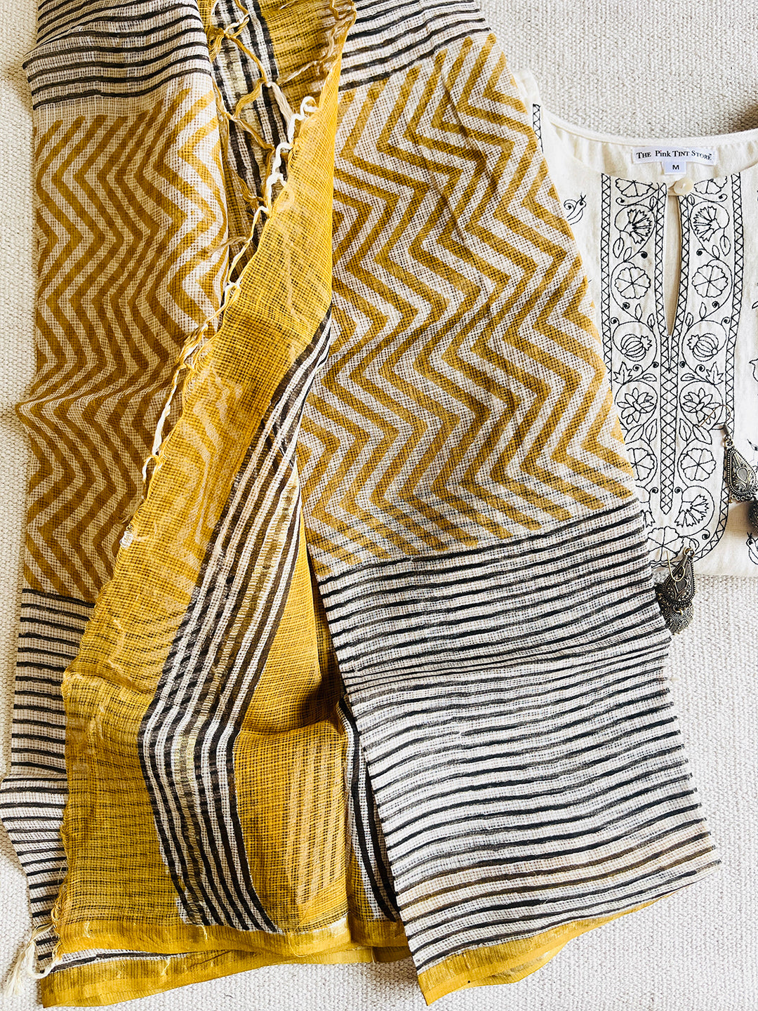 STRIPES PLAY MUSTARD KOTA DORIA DUPATTA