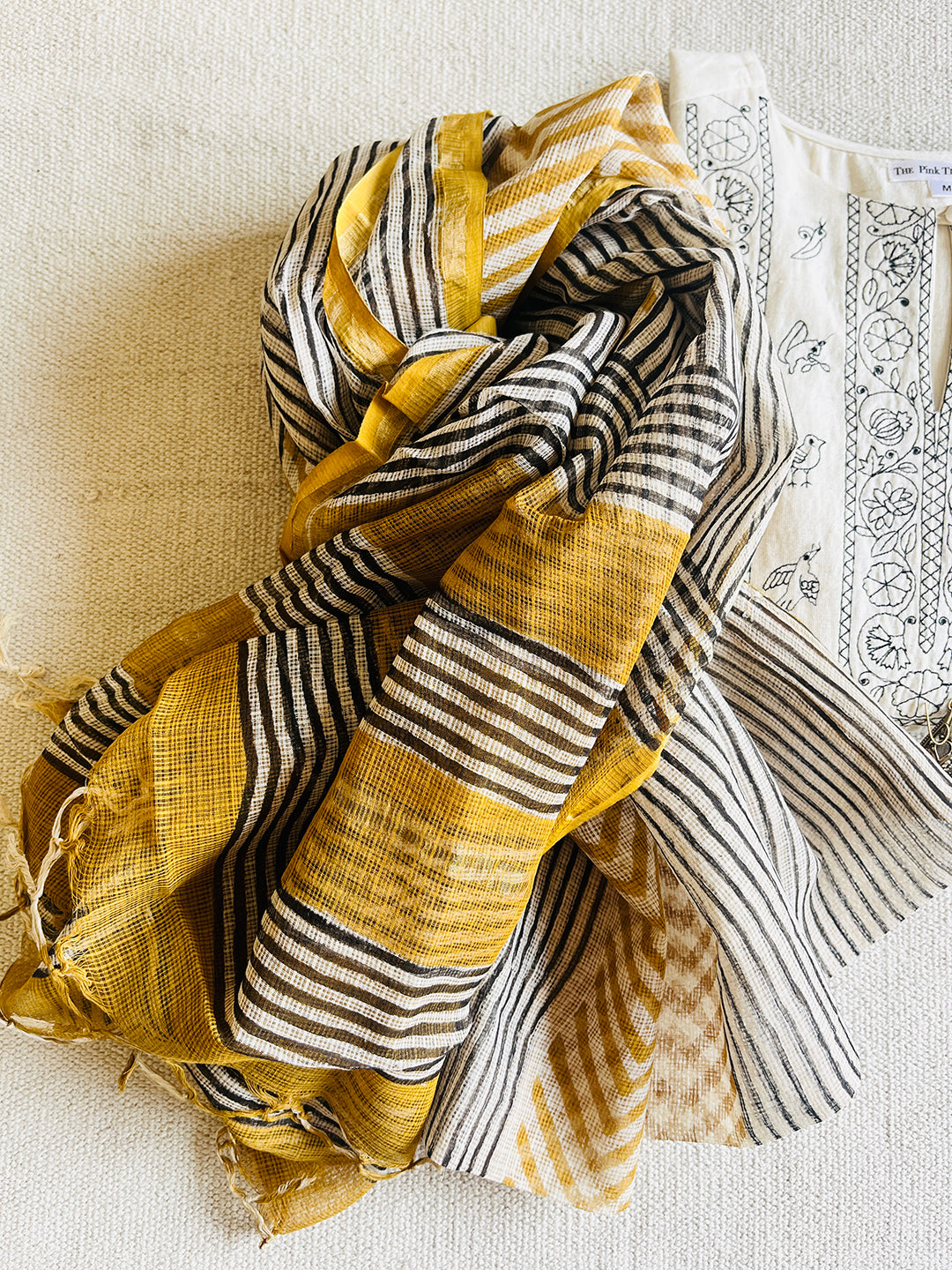 STRIPES PLAY MUSTARD KOTA DORIA DUPATTA