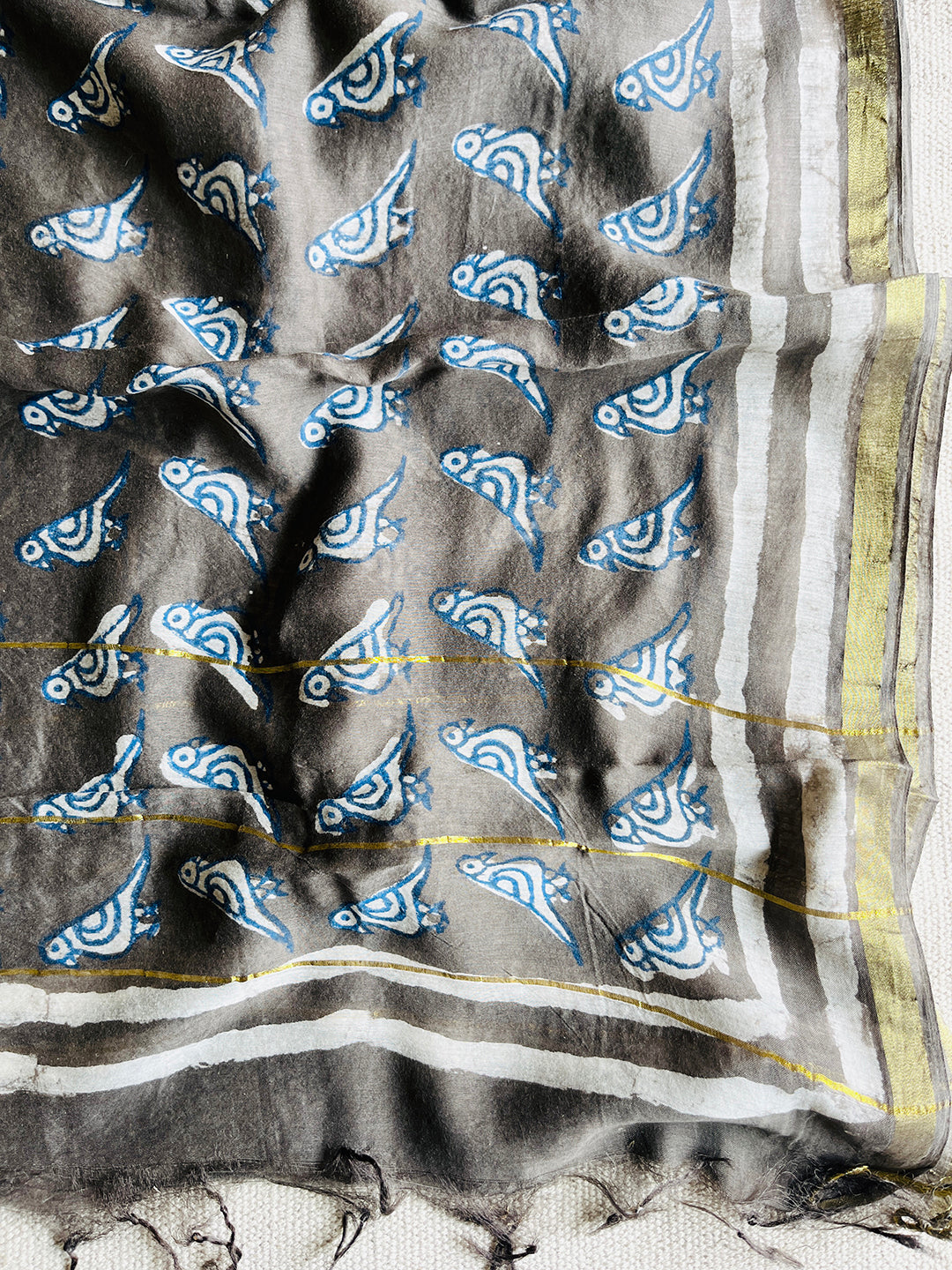 "EIK CHIDIYA, ANEK CHIDIYA" CHANDERI DUPATTA (GREY)