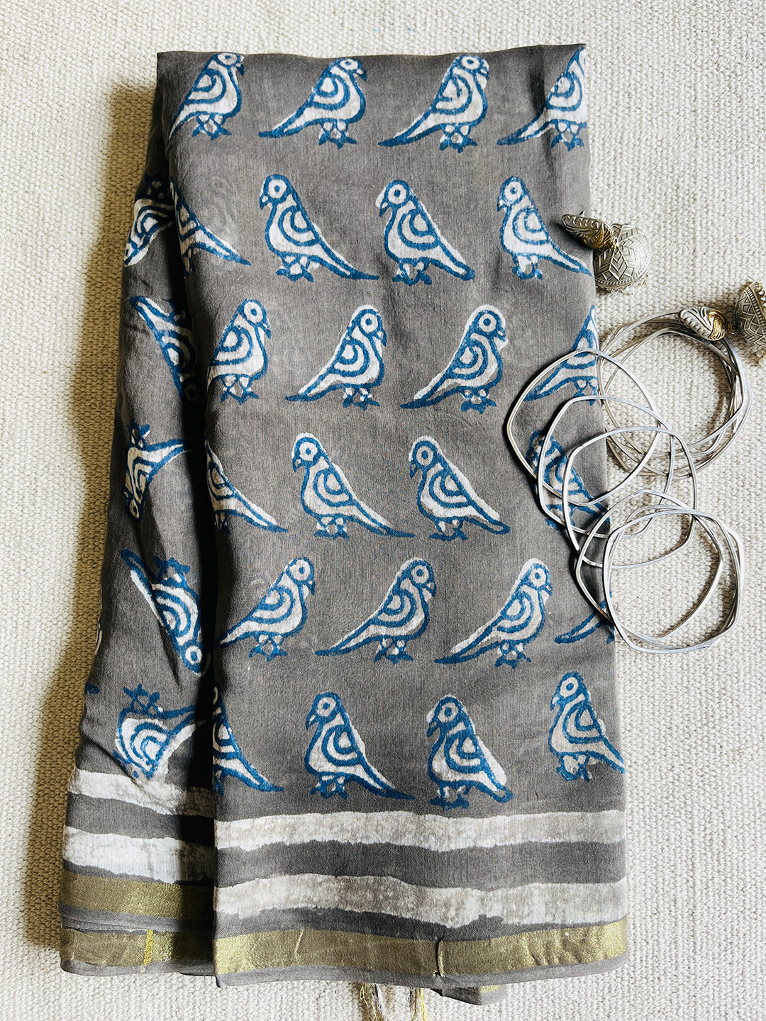"EIK CHIDIYA, ANEK CHIDIYA" CHANDERI DUPATTA (GREY)