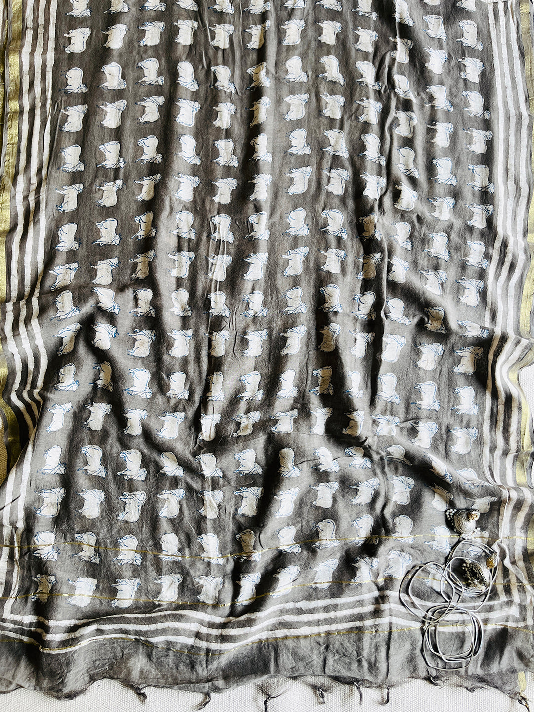 PICHWAI MOTIFS CHANDERI SILK DUPATTA (SLATE)