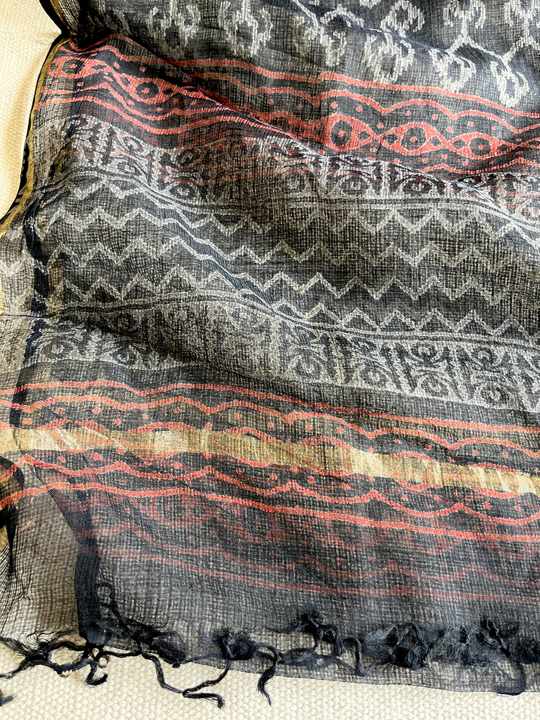 IKAT PRINT KOTA DORIA DUPATTA (BLACK)