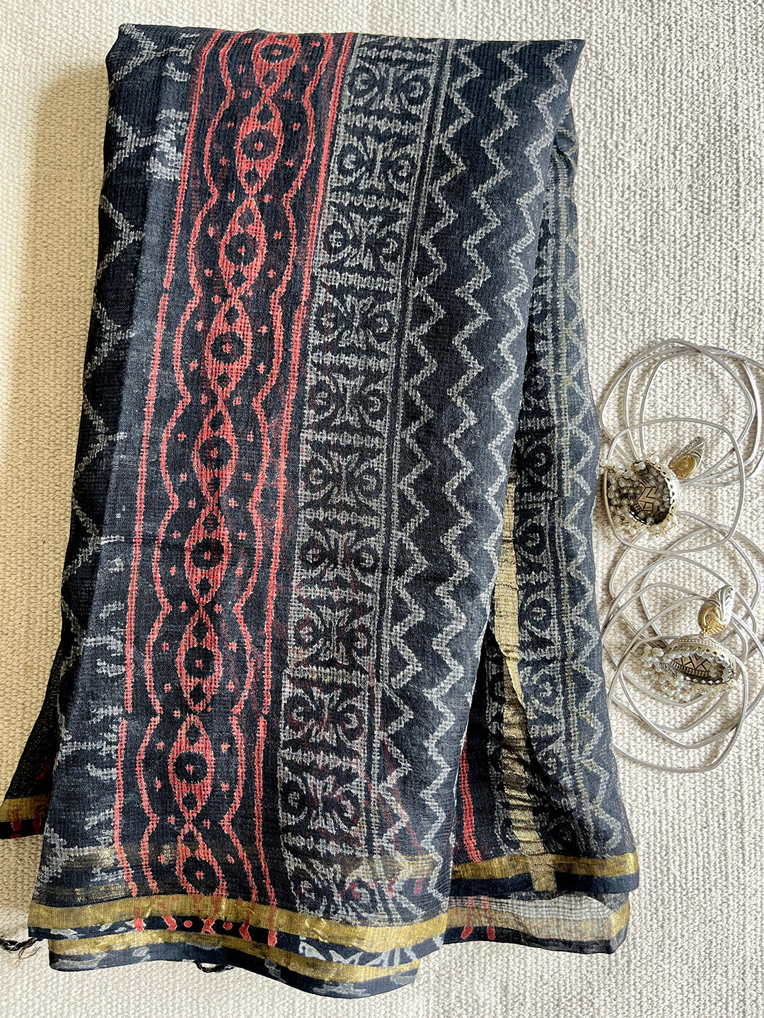 IKAT PRINT KOTA DORIA DUPATTA (BLACK)