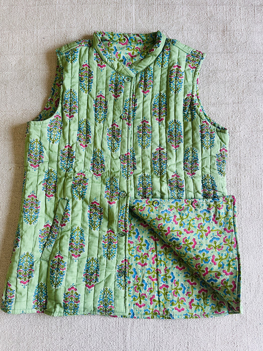 QUILTED REVERSIBLE JACKET GREEN SLEEVELESS
