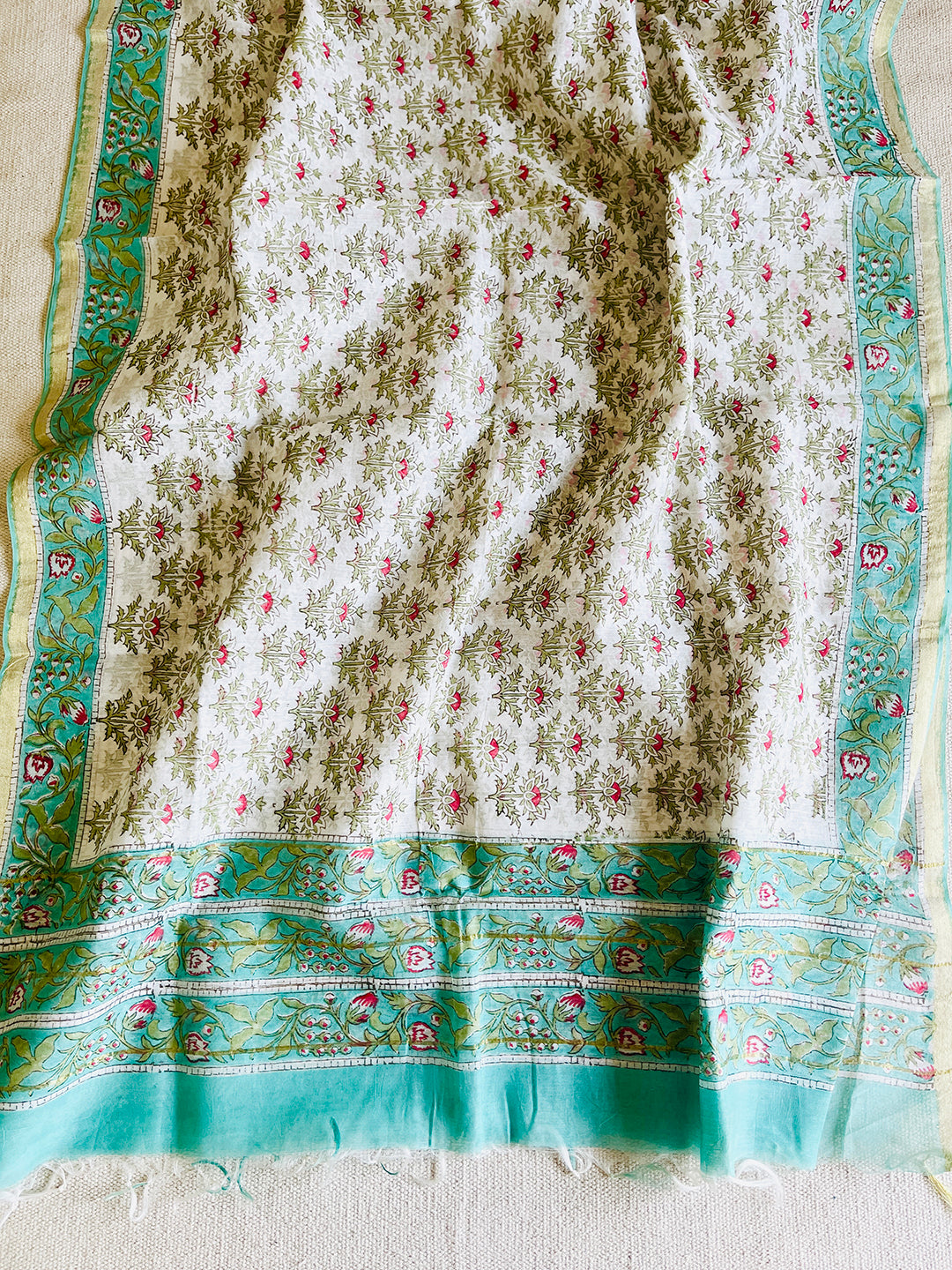 CHANDERI OFF-WHITE ALLOVER PRINT DUPATTA