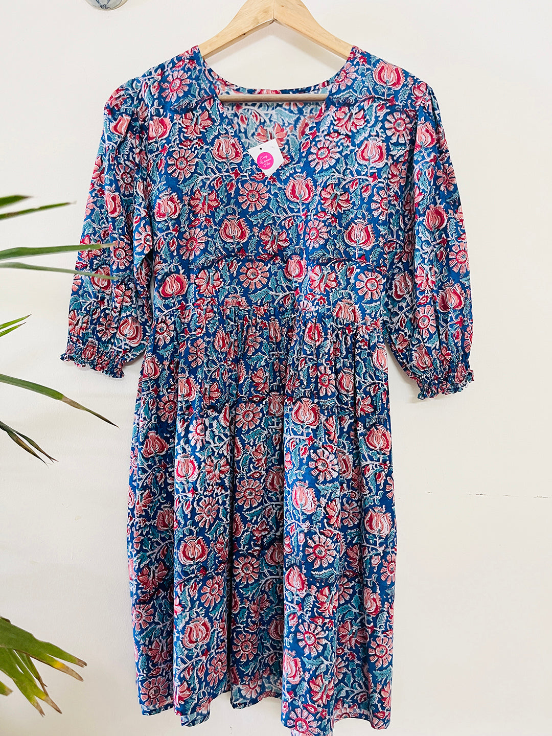 BLOCK PRINTED BLUE SHORT DRESS