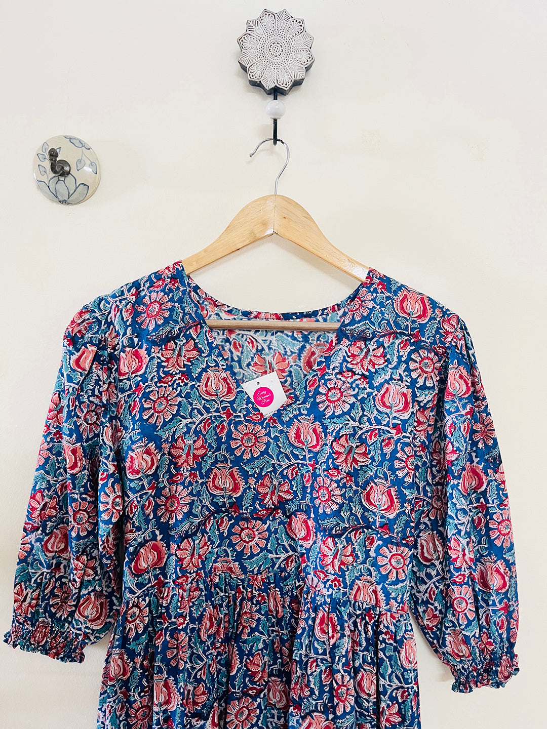 BLOCK PRINTED BLUE SHORT DRESS