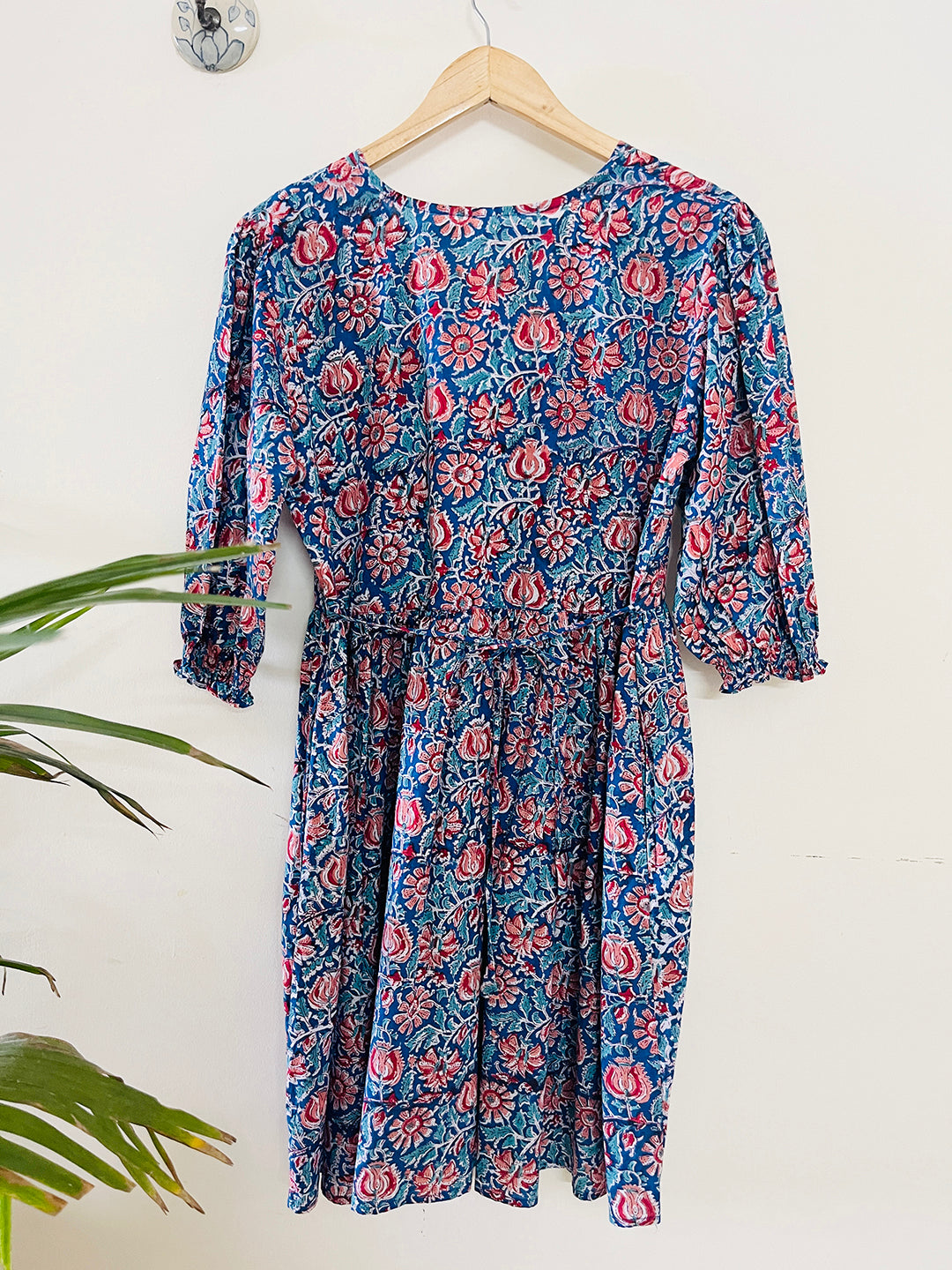 BLOCK PRINTED BLUE SHORT DRESS