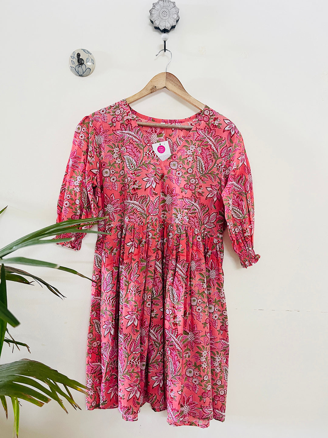BLOCK PRINTED PEACH-BLOSSOM SHORT DRESS