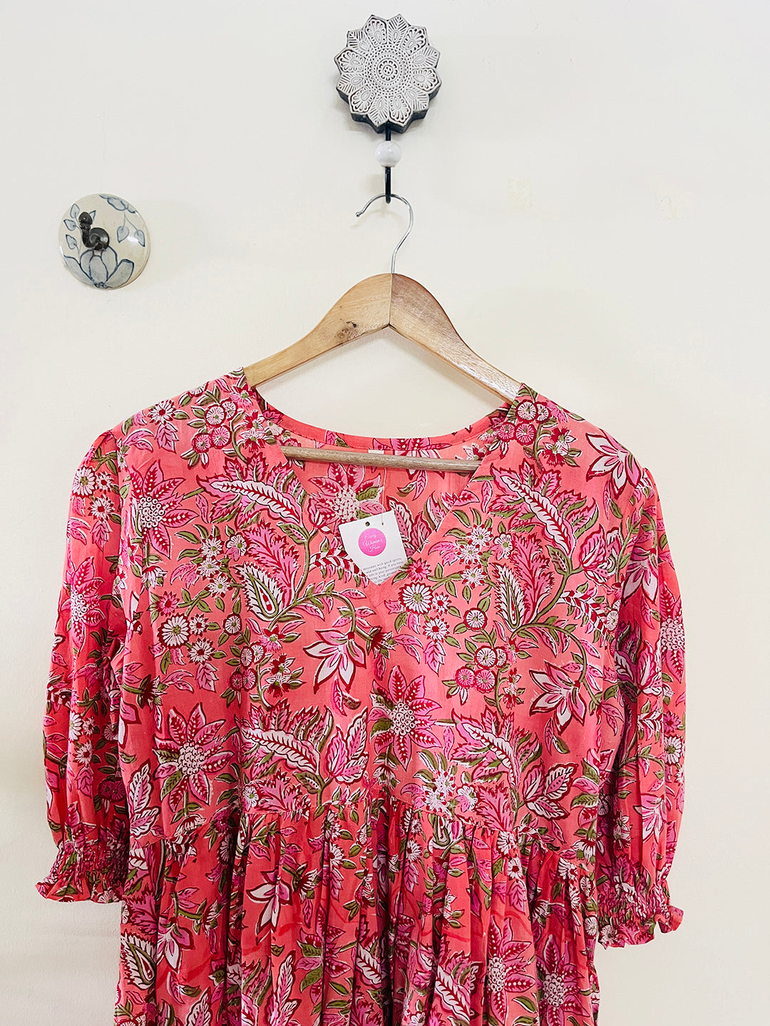 BLOCK PRINTED PEACH-BLOSSOM SHORT DRESS