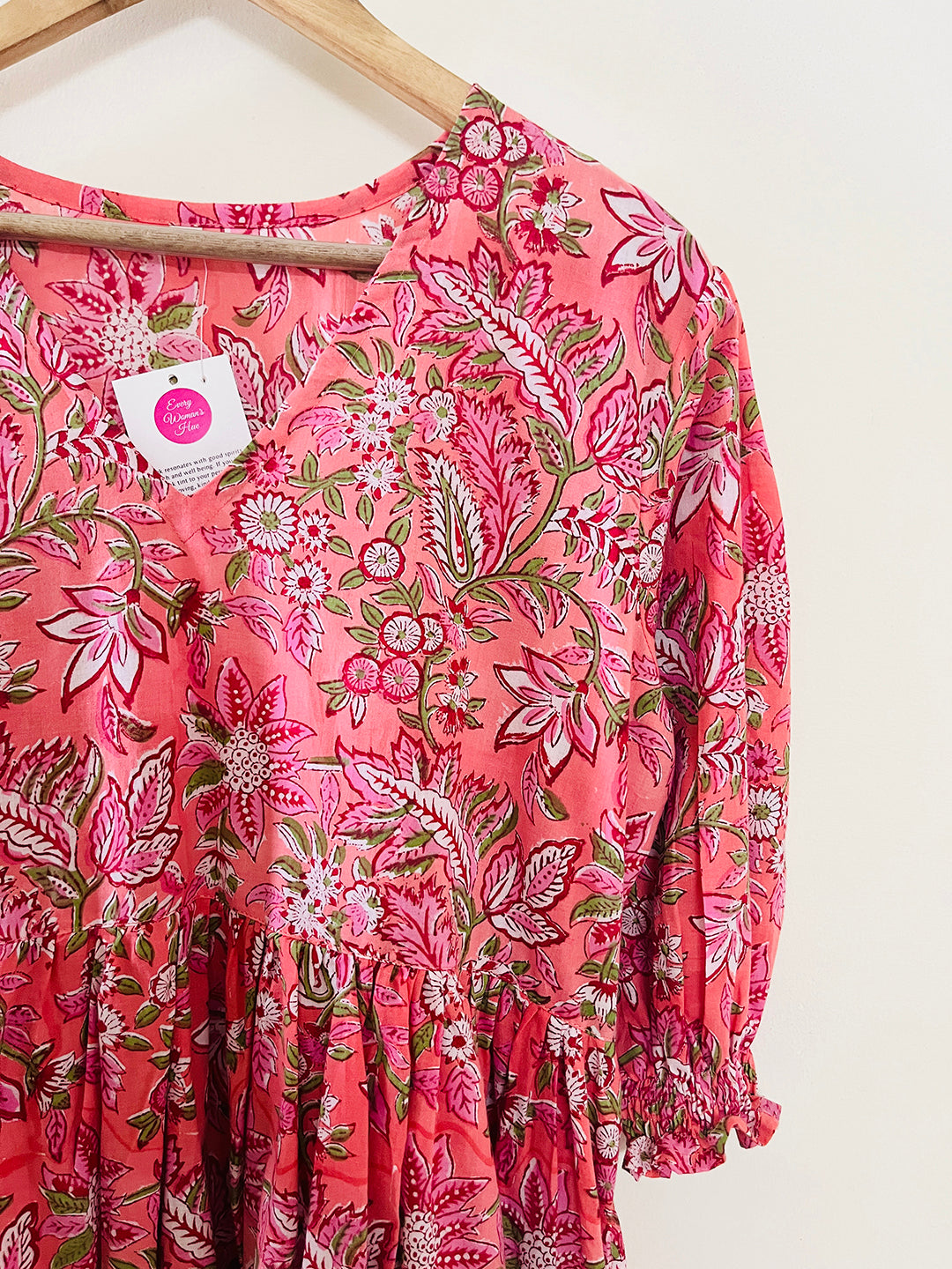 BLOCK PRINTED PEACH-BLOSSOM SHORT DRESS