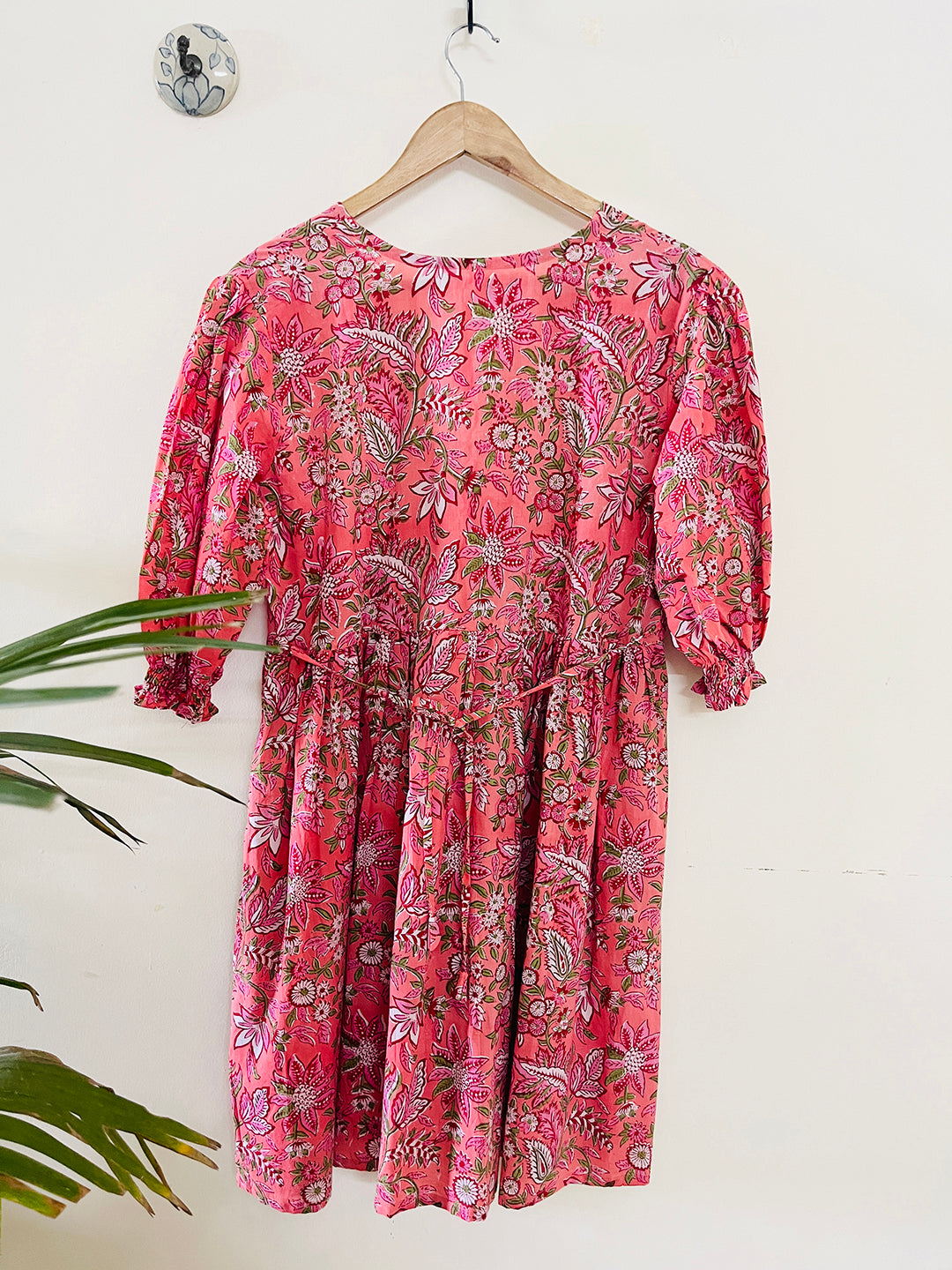 BLOCK PRINTED PEACH-BLOSSOM SHORT DRESS