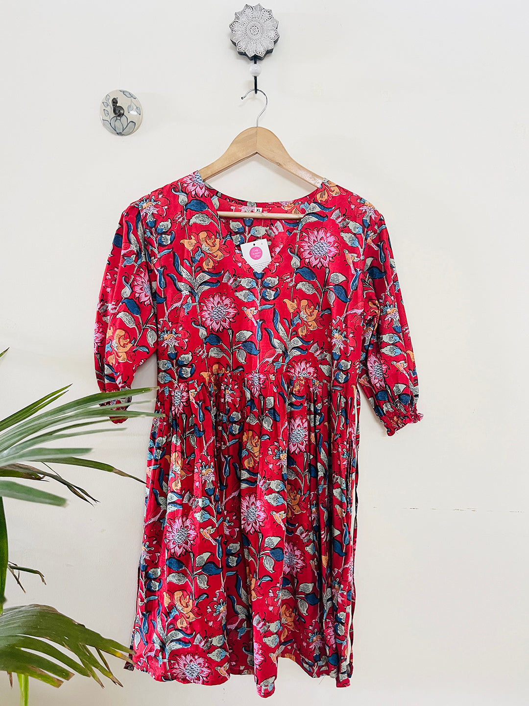 BLOCK PRINTED RED SHORT DRESS