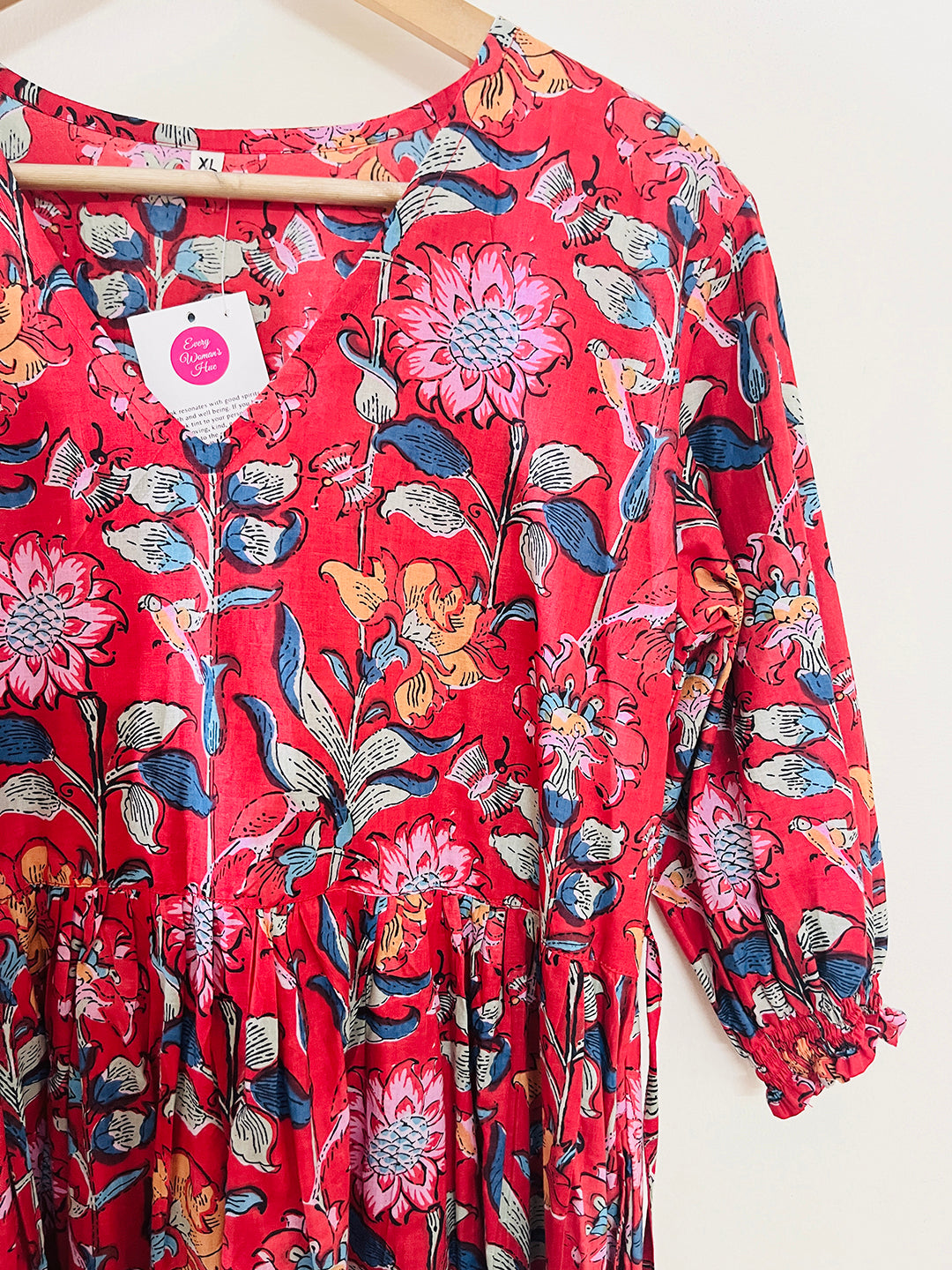 BLOCK PRINTED RED SHORT DRESS