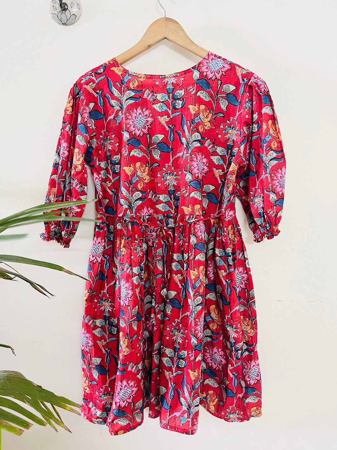 BLOCK PRINTED RED SHORT DRESS