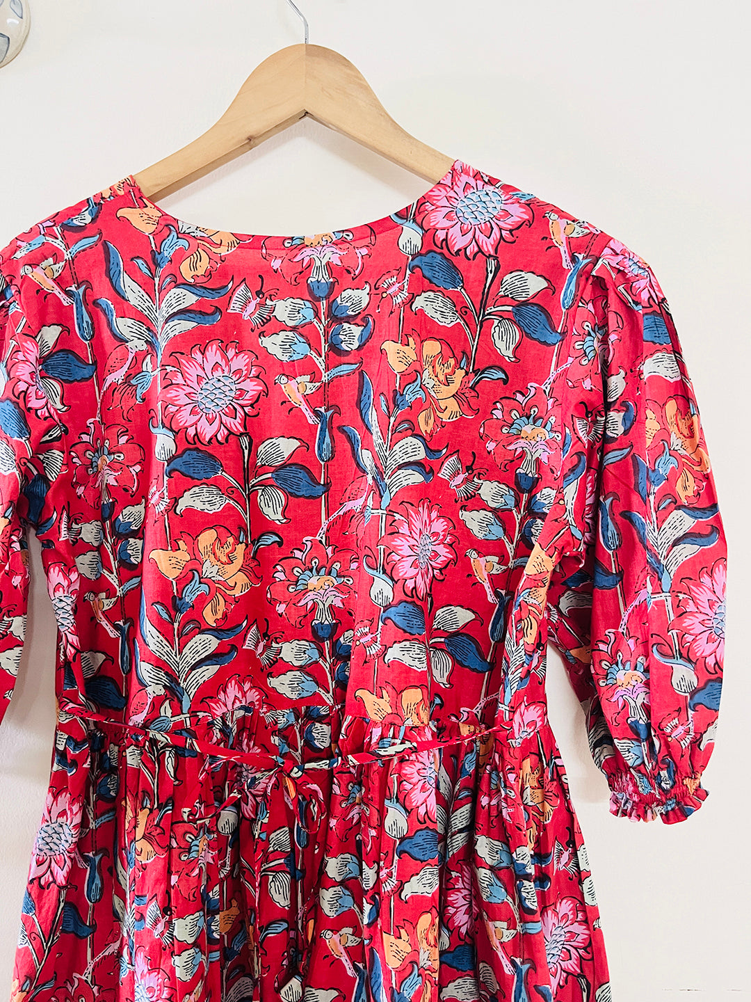 BLOCK PRINTED RED SHORT DRESS