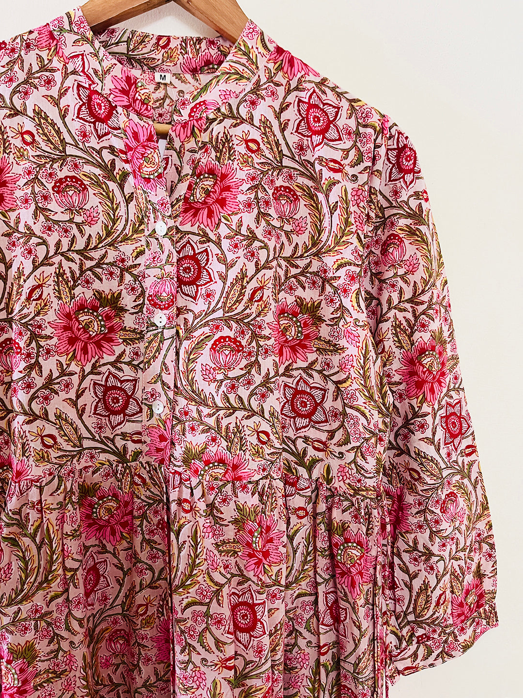 BLOCK PRINTED PEACH TIERED DRESS