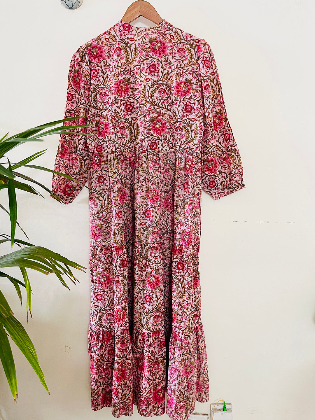 BLOCK PRINTED PEACH TIERED DRESS