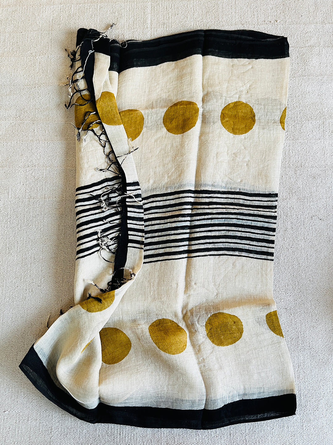 LINEN POLKA & STRIPE PRINT DUPATTA