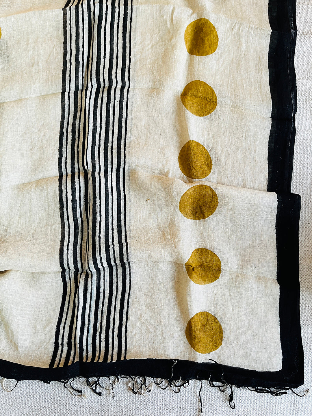 LINEN POLKA & STRIPE PRINT DUPATTA