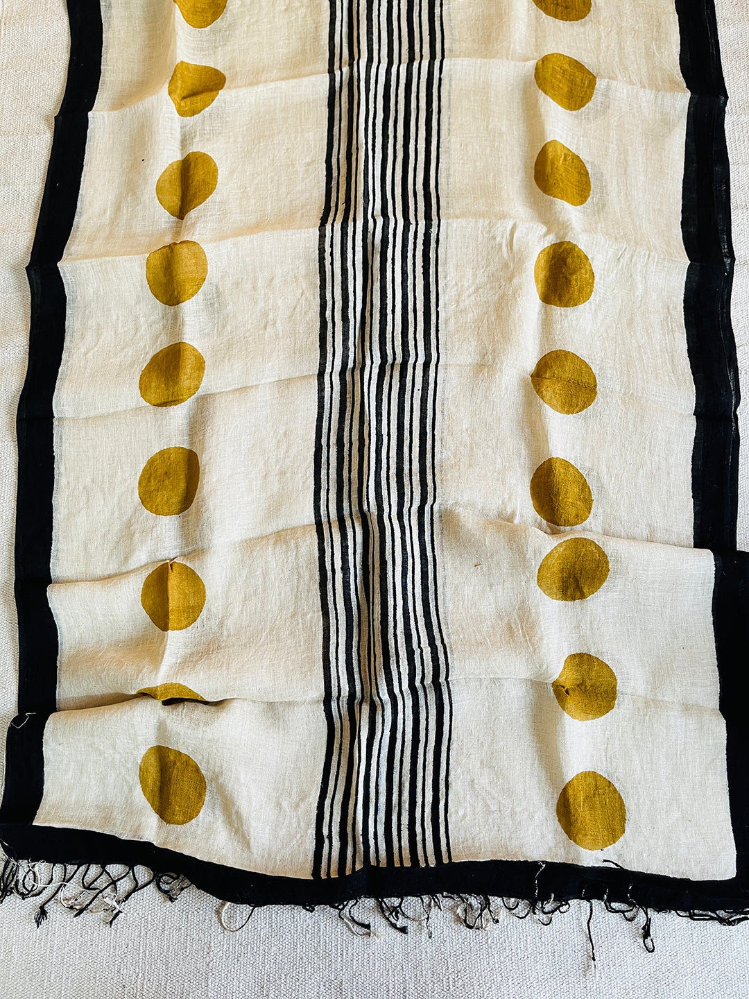 LINEN POLKA & STRIPE PRINT DUPATTA