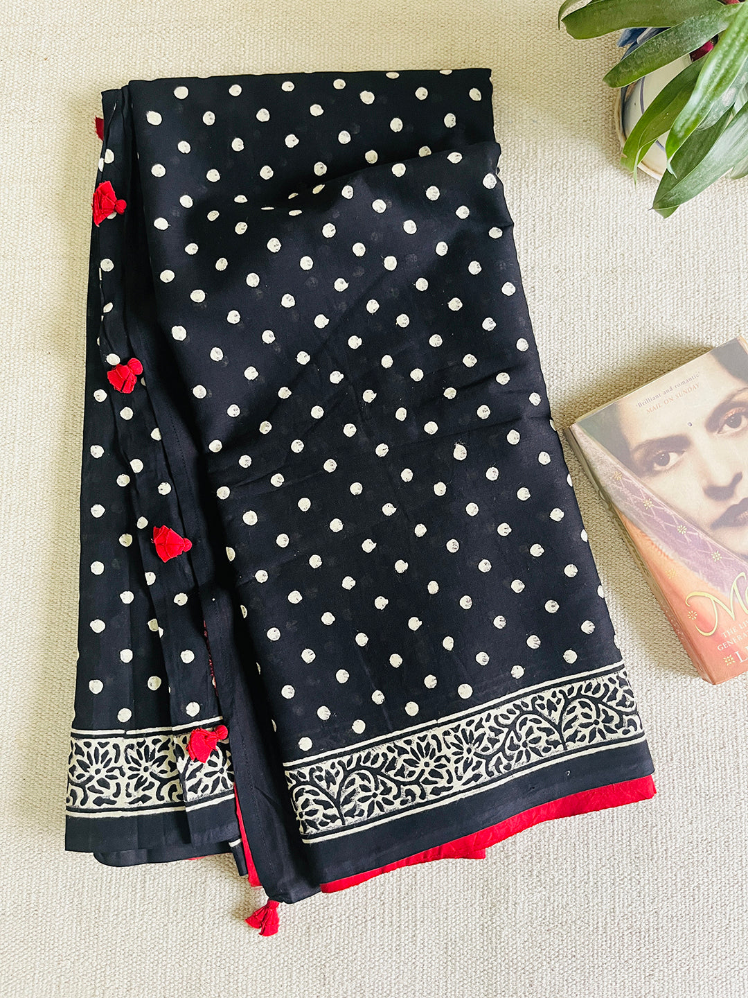 POLKA BLACK MULMUL SAREE