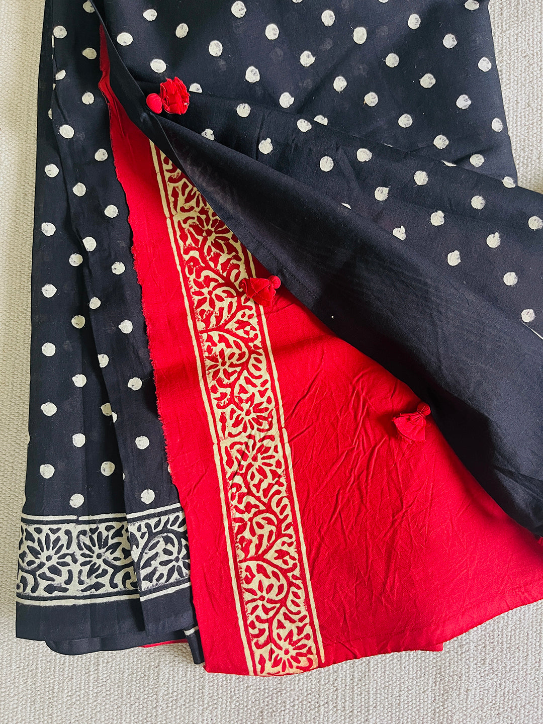 POLKA BLACK MULMUL SAREE