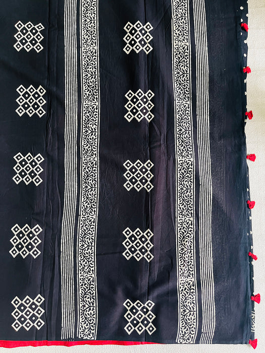 POLKA BLACK MULMUL SAREE