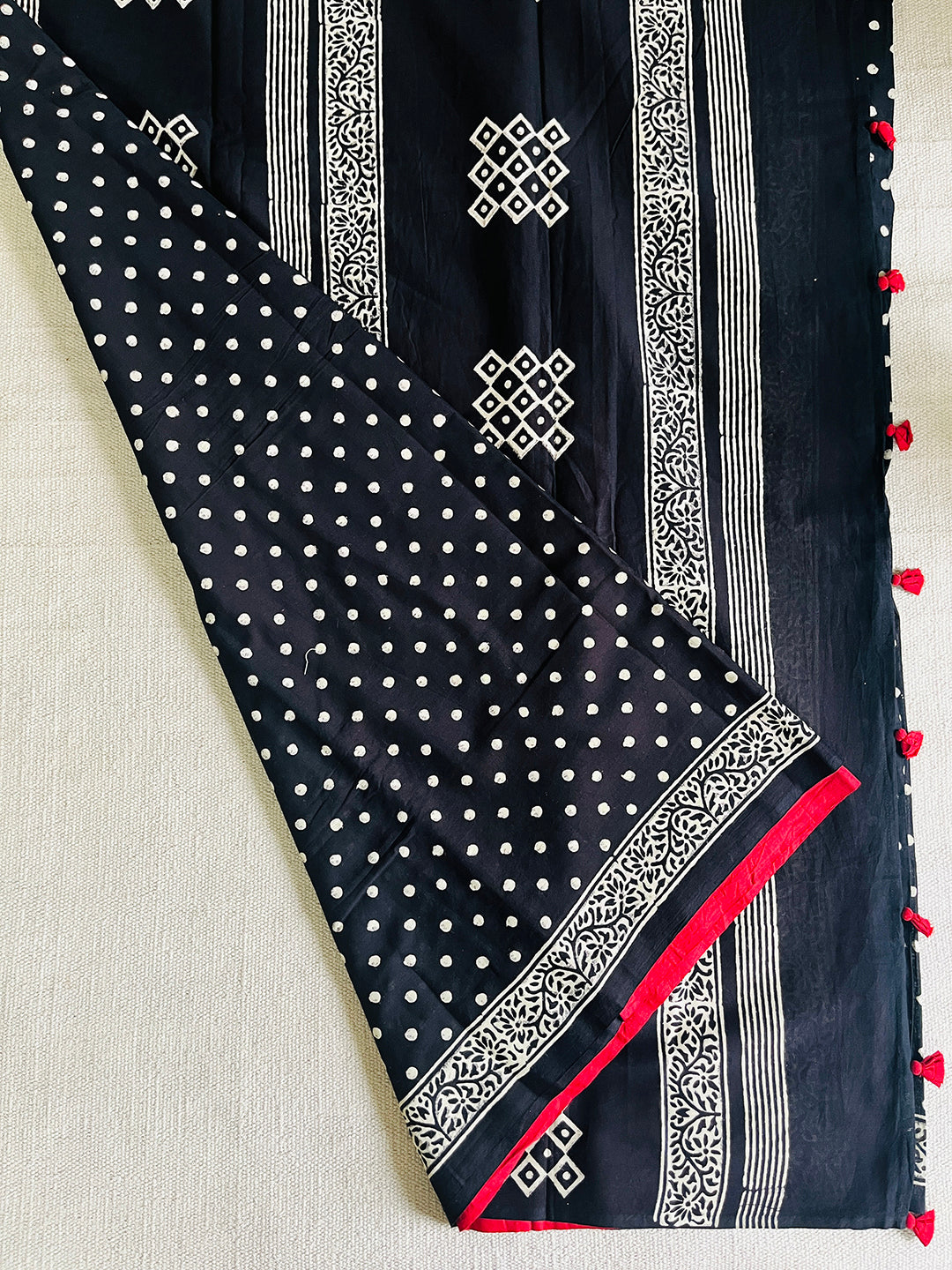 POLKA BLACK MULMUL SAREE