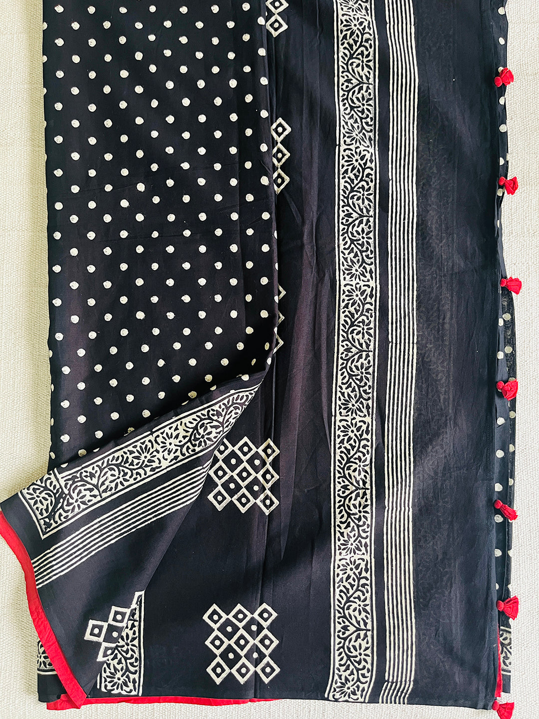 POLKA BLACK MULMUL SAREE