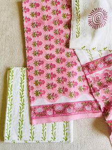 UNSTITCHED COTTON SUIT BLOCK PRINTED PINK