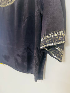 EMBELLISHED FESTIVE BLOUSE CHARCOAL