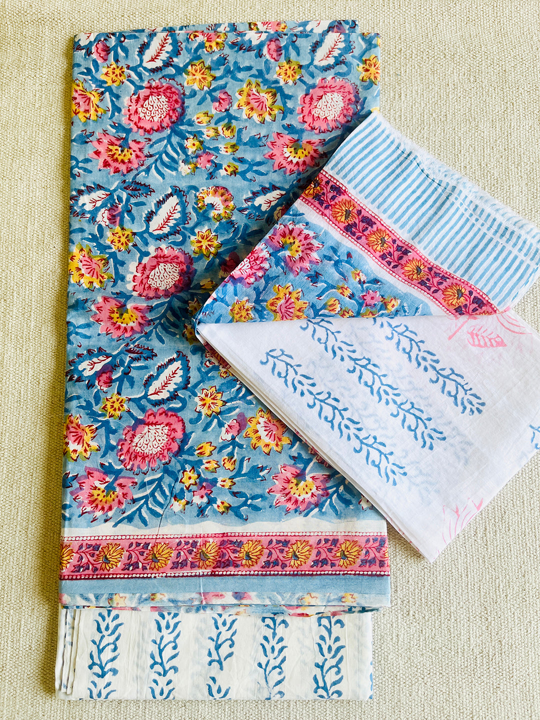 UNSTITCHED COTTON SUIT ALLOVER FLORAL JAAL BLUE